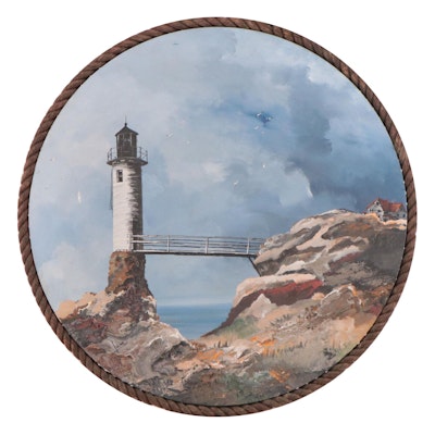 Lars Coastal Landscape Oil Painting of Lighthouse, 1977