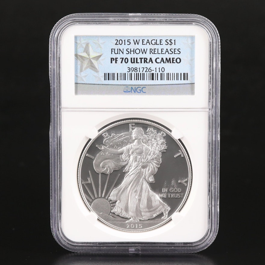 NGC Graded PF70 Ultra Cameo 2015-W "Fun Show Releases" $1 American Silver Eagle