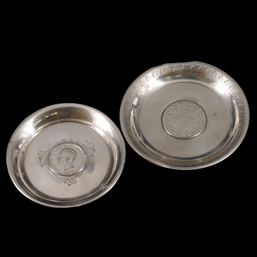800 Silver Dishes with Inset Portuguese and Turkish Silver Coins