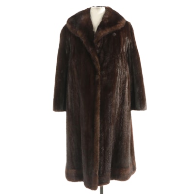 Mahogany Brown Mink Fur Coat, Mid to Late 20th Century