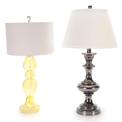 Yellow Glass and Dark Metallic Finish Table Lamps