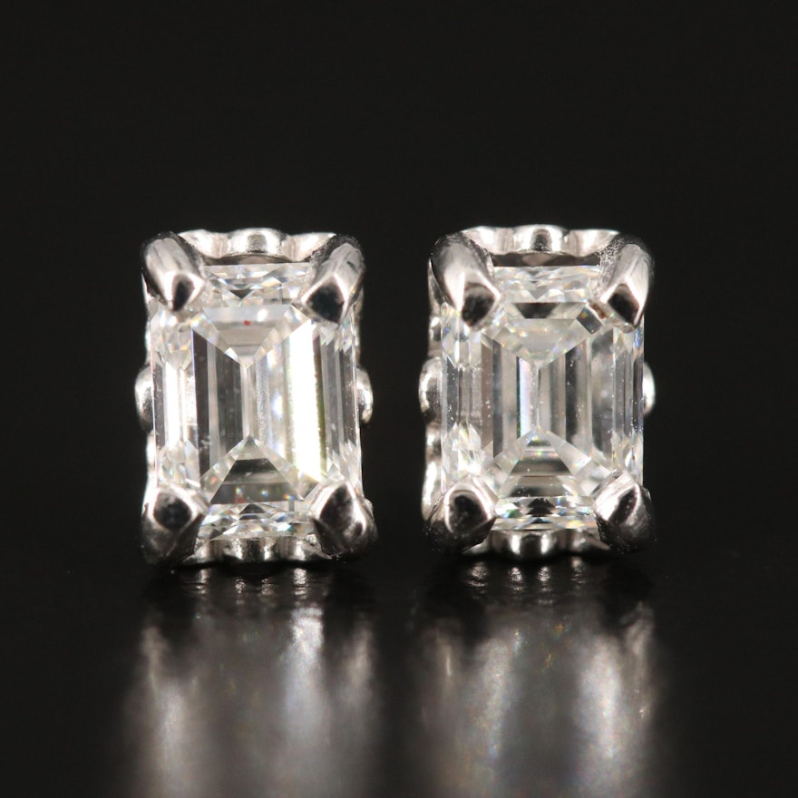 Platinum 1.00 CTW Diamond Stud Earrings with GIA Reports