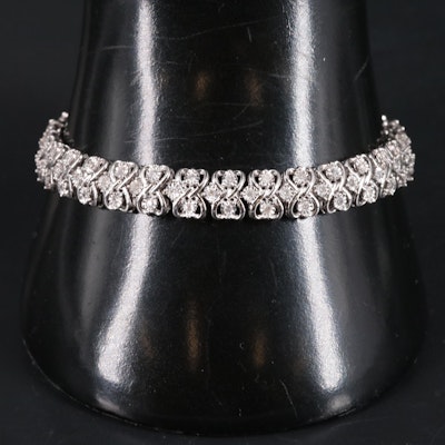 Sterling Diamond Double Heart Bracelet