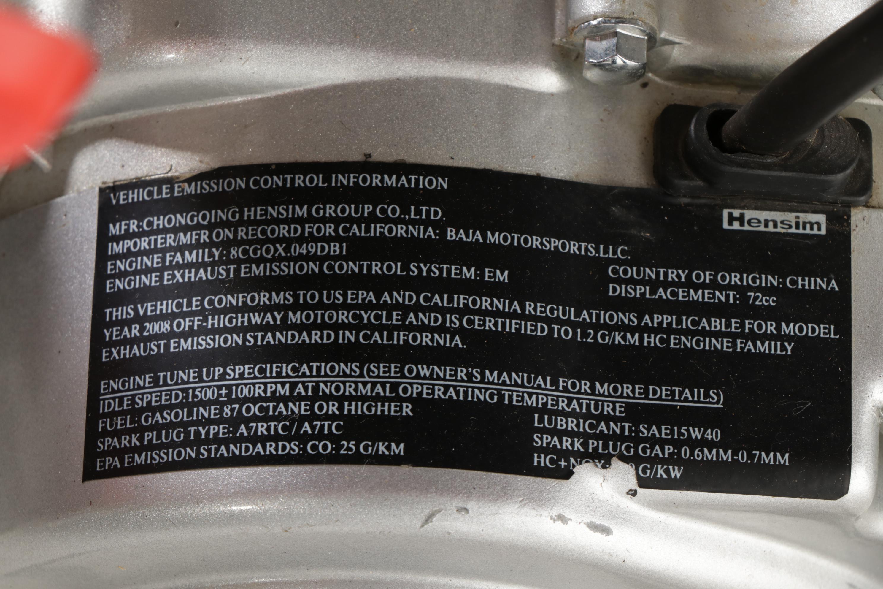 Baja Motorsports Dirt Runner 70cc Motorbike With Fuel Helmet EBTH