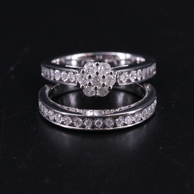 Sterling Diamond Ring Set with Heart Detail