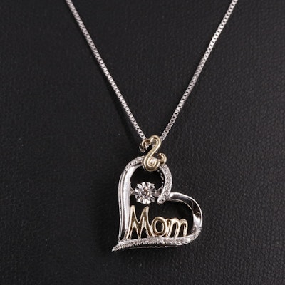 Sterling Diamond Mom Heart Pendant Necklace