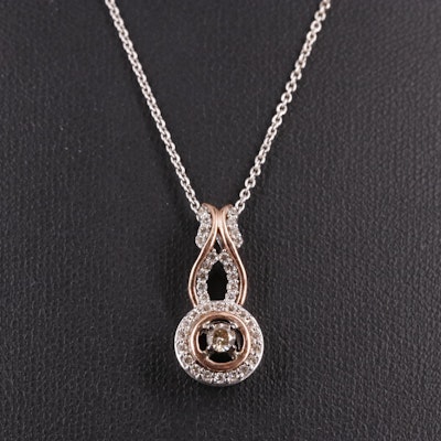 Sterling Diamond Cable Chain Necklace with Rose Gold Accents