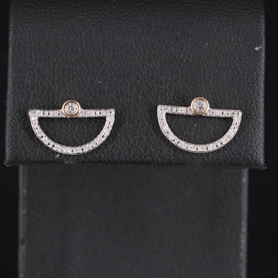 Sterling Diamond Semicircle Stud Earrings