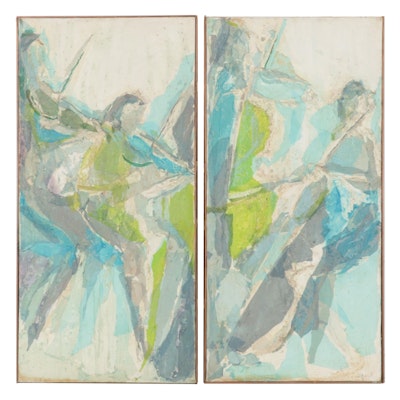 Edith Smilack Large-Scale Diptych Mixed Media Painting "Quartet," Circa 1970