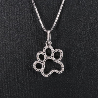 Sterling Diamond Paw Print Box Chain Necklace