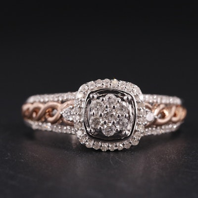Sterling Diamond Ring with Rose Gold Accents