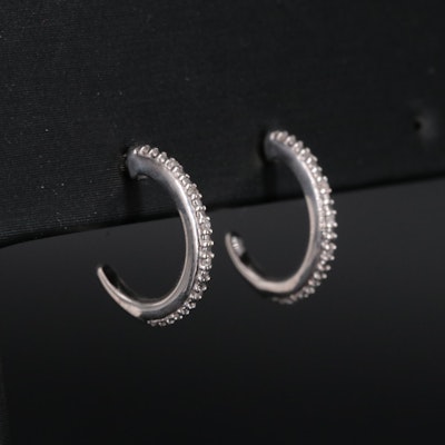 Sterling Diamond J Hoop Earrings