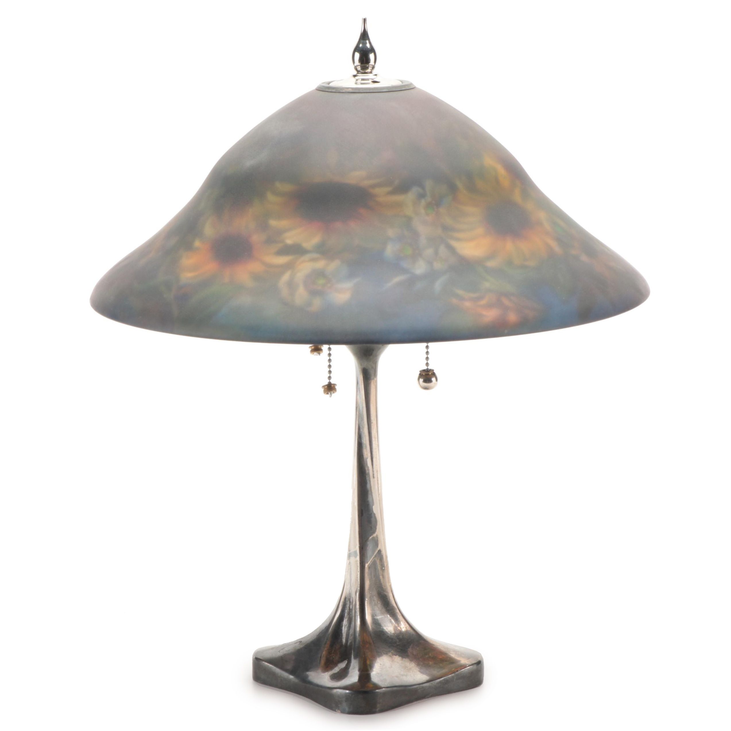 Art Nouveau Style Table Lamp with Reverse Painted Glass Shade EBTH