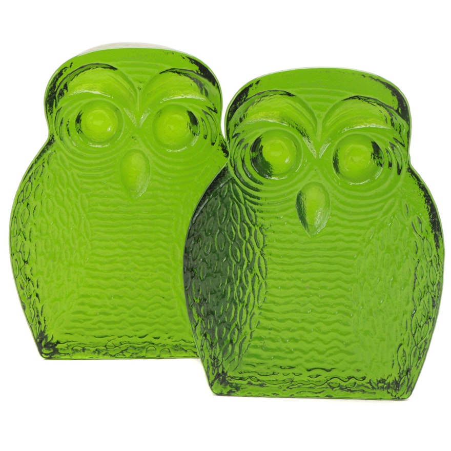Joel Myers for Blenko Pair of Owl Bookends, Mid to Late 20th Century
