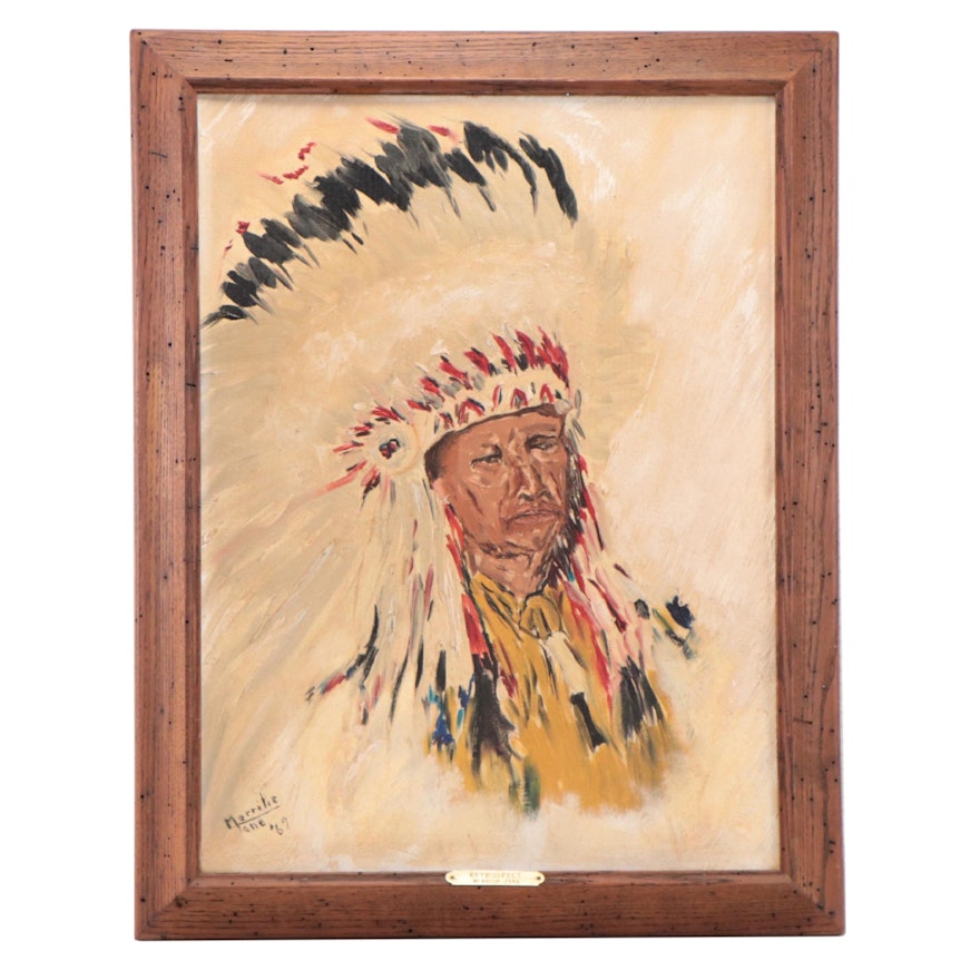 Merrilie Jane Portrait Oil Painting of Native American, 1967