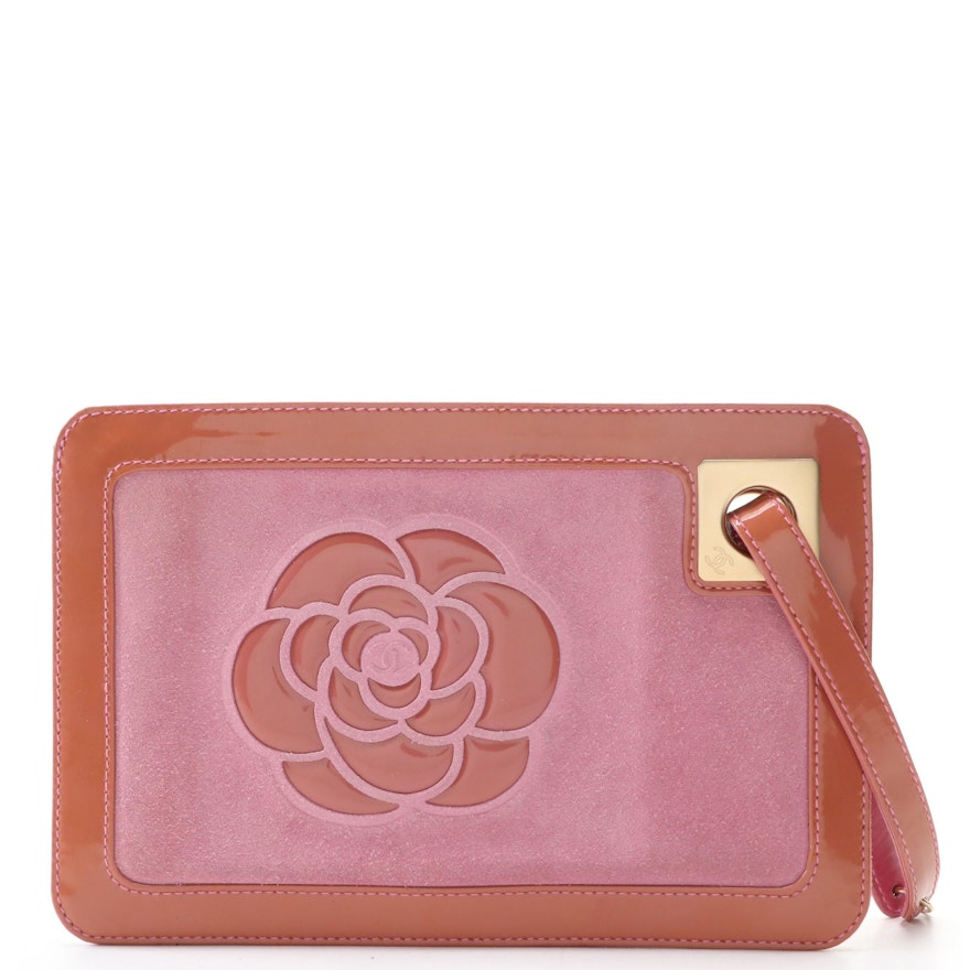 Chanel Small Camellia Zip Wristlet in Suede and Patent Leather