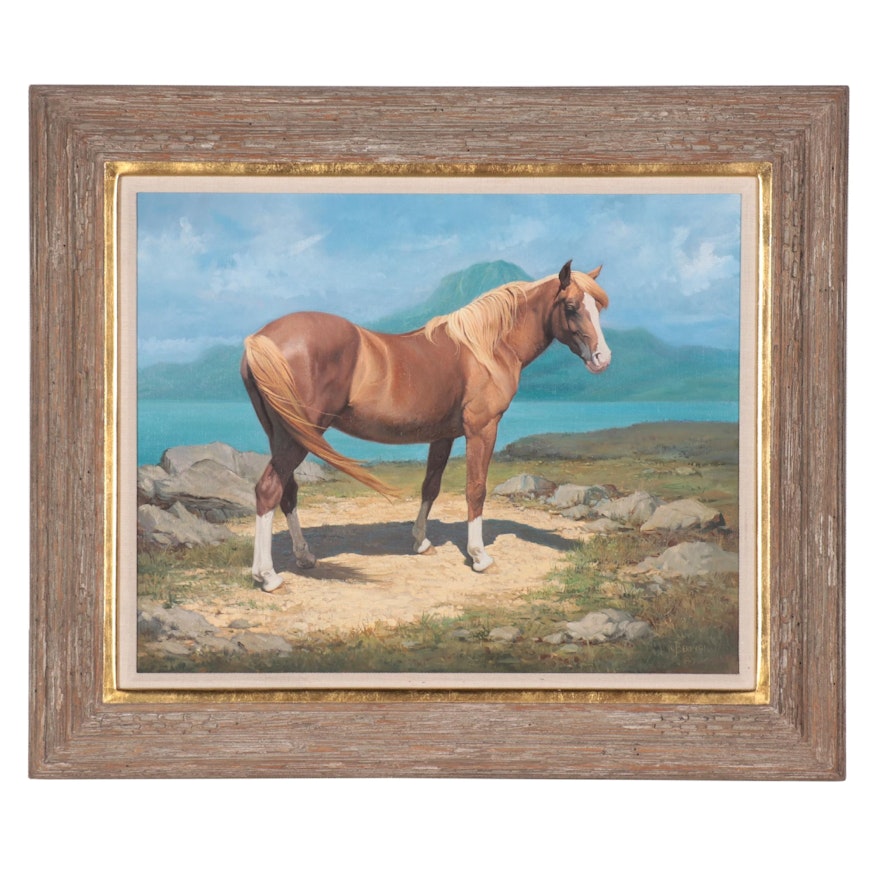 John Berry Oil Painting "Horse on a Cliff," 1991