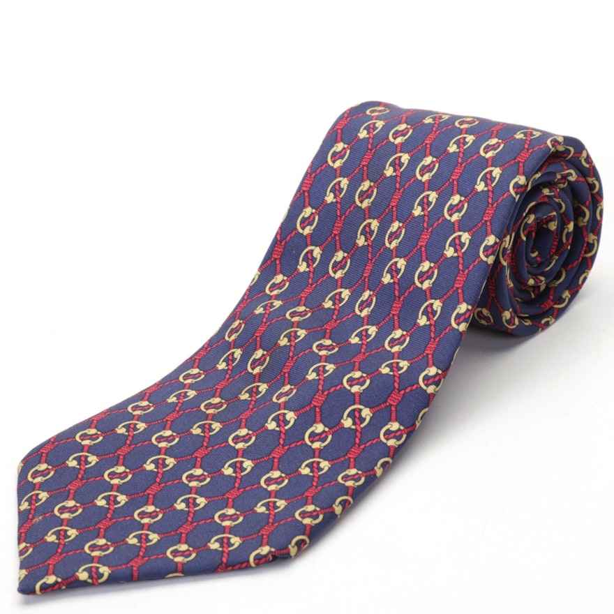 Hermès 691 OA Chain Link Print Silk Twill Hand-Stitched Necktie