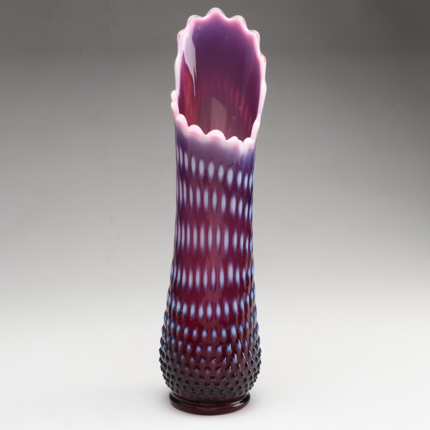 Fenton "Hobnail Plum" Opalescent Art Glass Swung Vase, Mid-20th Century