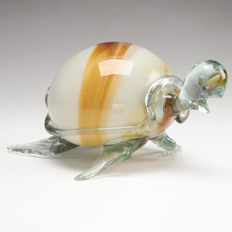 Handblown and Crafted Art Glass Turtle Figurine, Late 20th Century