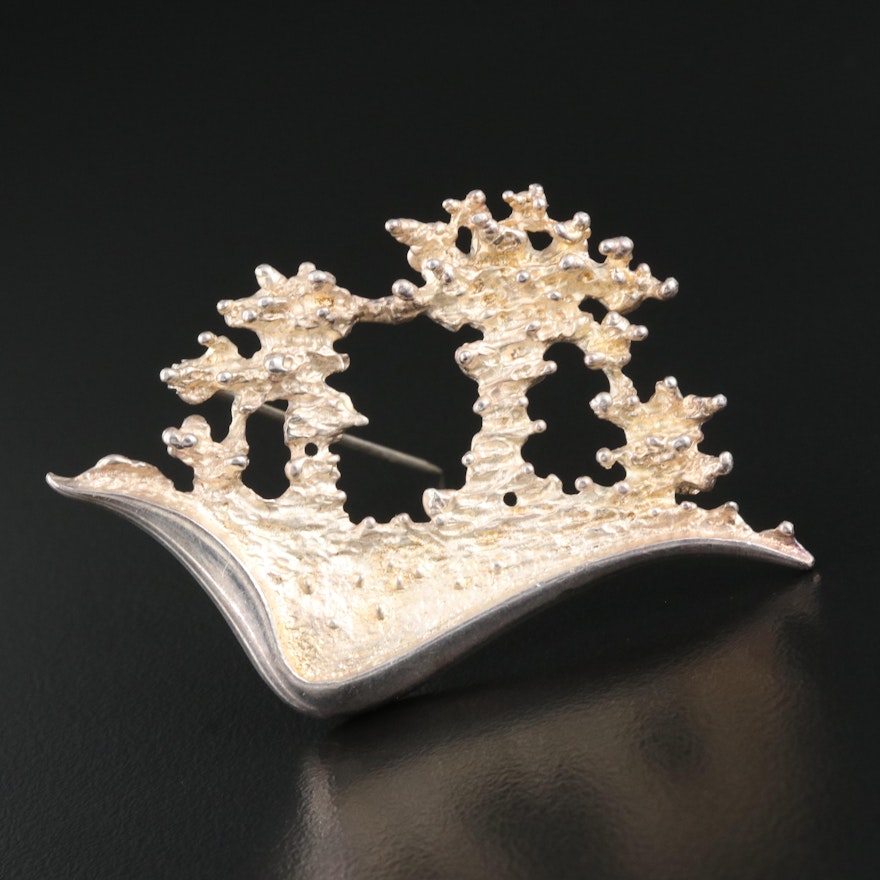 Sterling Abstract Landscape Brooch