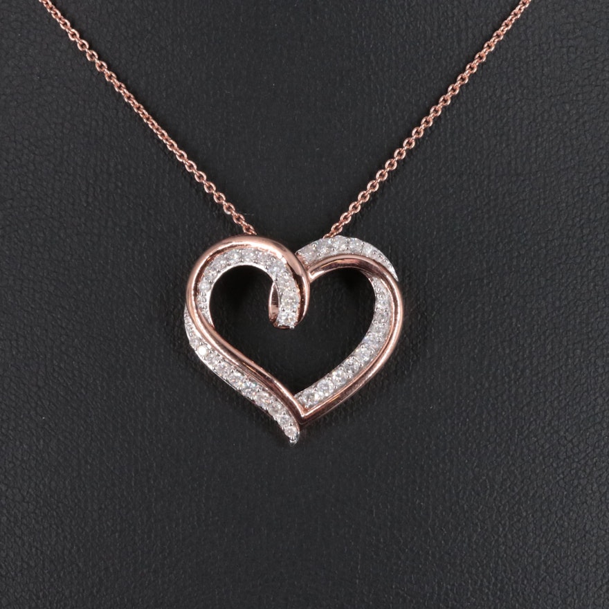 Rose Gold Over Sterling 0.51 CTW Diamond Heart Pendant Necklace