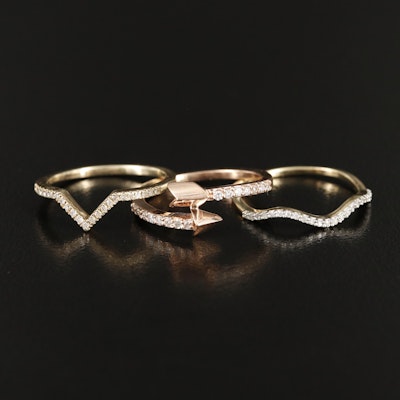 10K 0.40 CTW Diamond Chevron, Arrow and Wave Rings Including Rose Gold