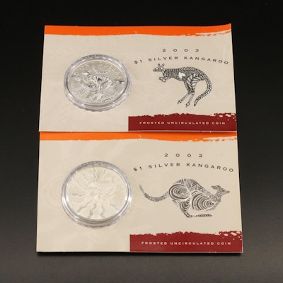 Two Australia $1 One-Ounce Fine Silver Kangaroo Coins
