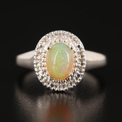 Sterling Opal Ring with Diamond Halo