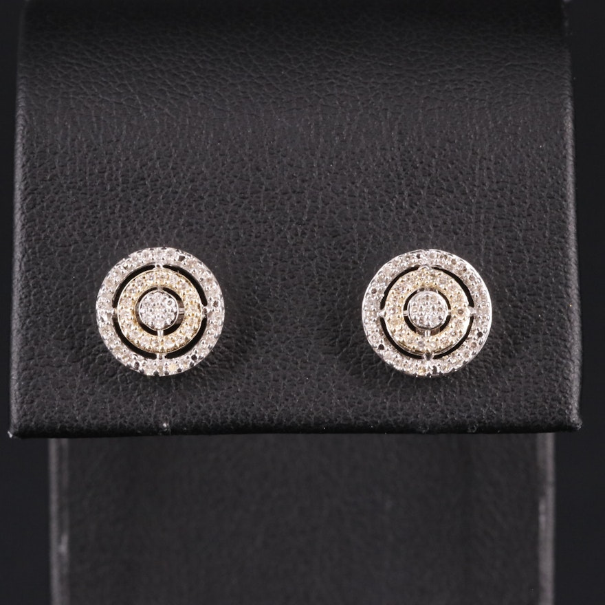 Sterling and 10K Gold Diamond Two-Tone Halo Stud Earrings