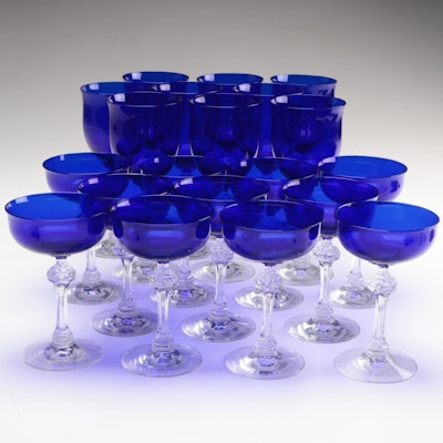 Fostoria "Regal Blue" Glass Water Goblets and Champagne Coupes, 1935–1942