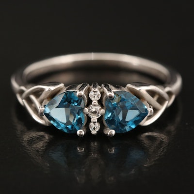 Sterling London Blue Topaz, Cubic Zirconia and Zircon Heart Ring