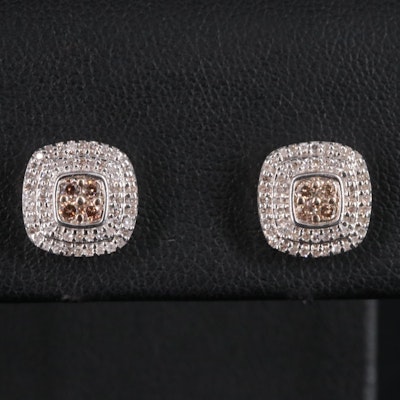 Sterling Diamond Square Stud Earrings
