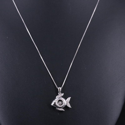 Sterling Diamond Fish Pendant Necklace