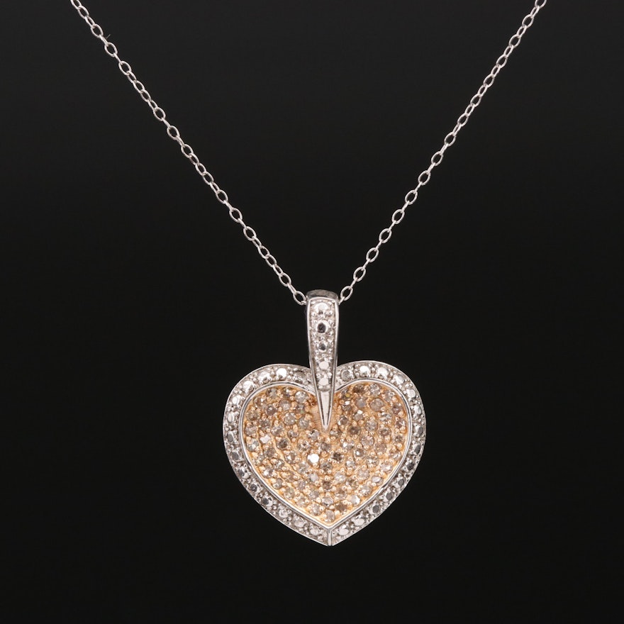 Sterling Diamond Pavé Heart Pendant Necklace