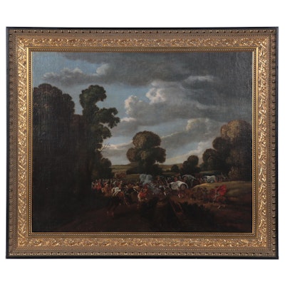 Continental Oil Painting of Battle Scene