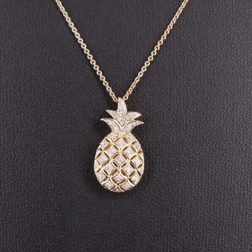 Gilt Sterling 0.11 CTW Diamond Pineapple Pendant Necklace
