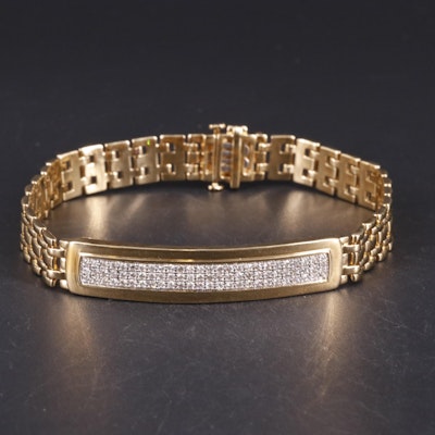 14K Yellow Gold Over Sterling Diamond Bar Panther Link Bracelet