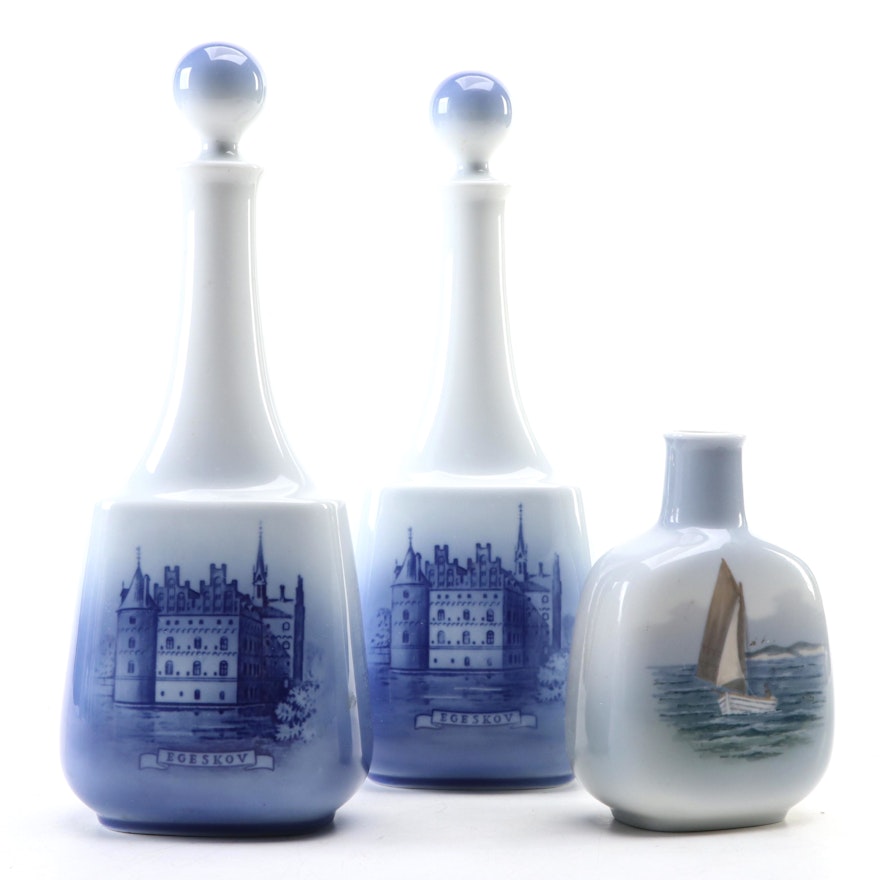 Royal Copenhagen Egeskov Castle Decanters and Sailing Boat Bottle Vase