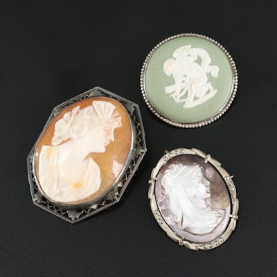 Vintage Sterling Cameo Brooches with Wedgwood