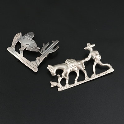 Sterling Donkey Brooches