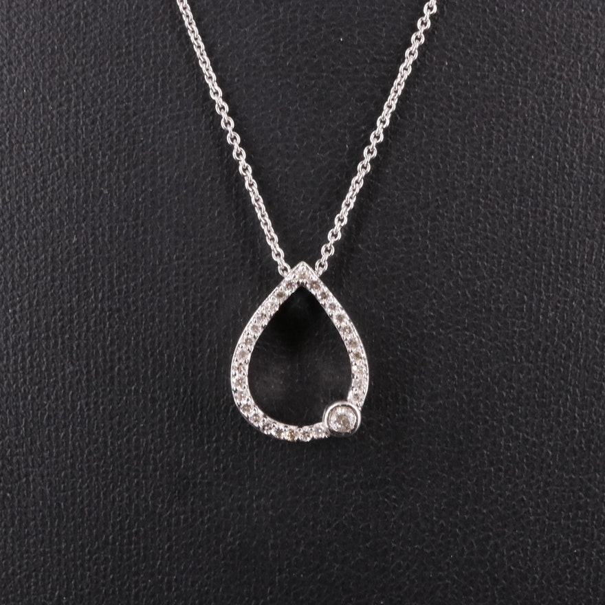 Sterling Silver Diamond Drop Pendant Necklace