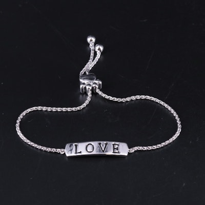 Sterling Love Bar Lariat Bracelet with Diamond Accented Paw Slider