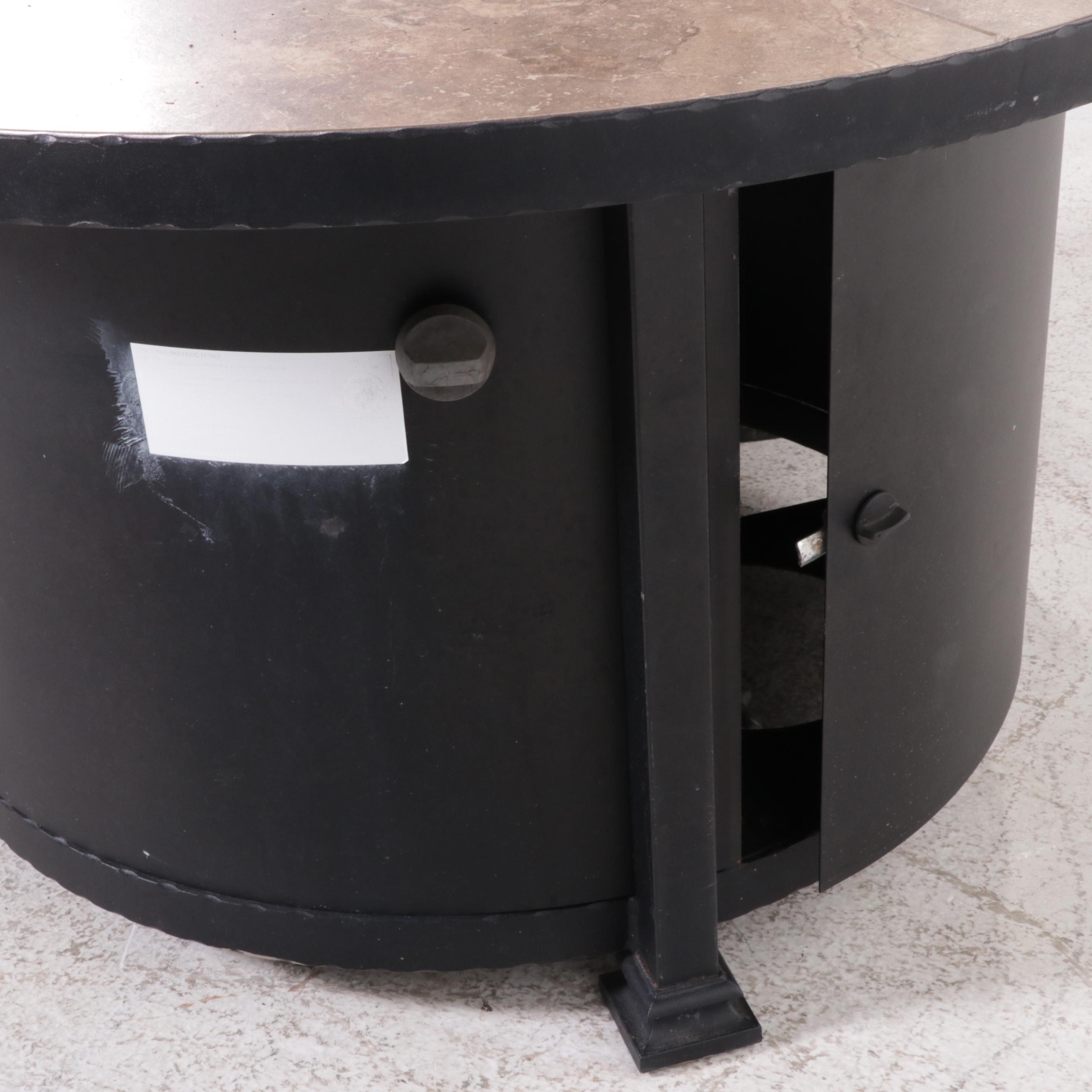 OW Lee Santorini Wrought Iron and Porcelain Top Fire Pit Table and Dome