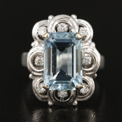 Vintage 18K 3.83 CT Aquamarine and Diamond Ring