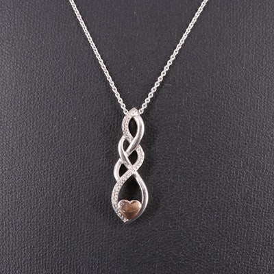 Sterling 0.015 CTW Diamond Spiral Heart Pendant Necklace
