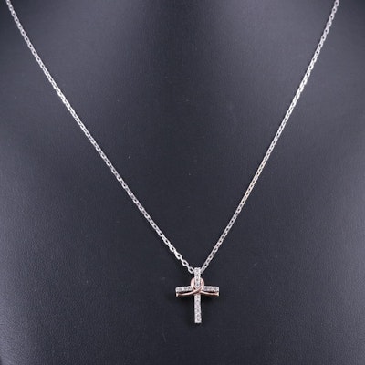 Sterling 0.10 CTW Diamond Cross Pendant Necklace with 10K Rose Gold