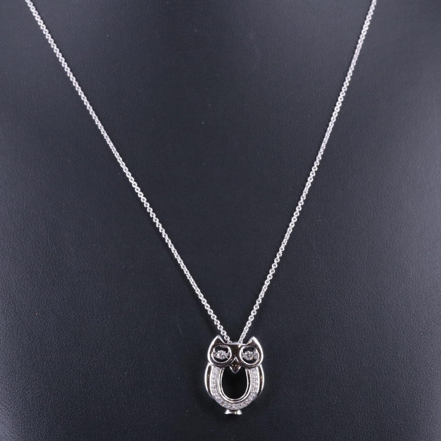 Sterling Silver 0.13 CTW Diamond Owl Pendant Necklace