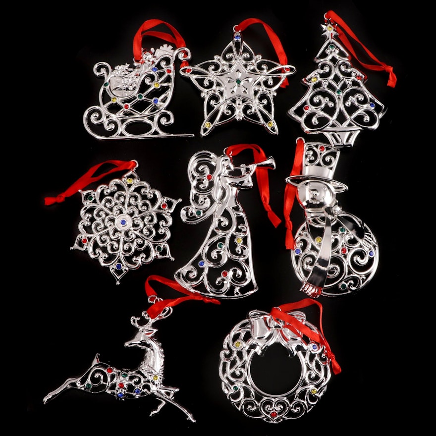 Lenox "Sparkle and Scroll" Embellished Silver Plate Christmas Ornaments