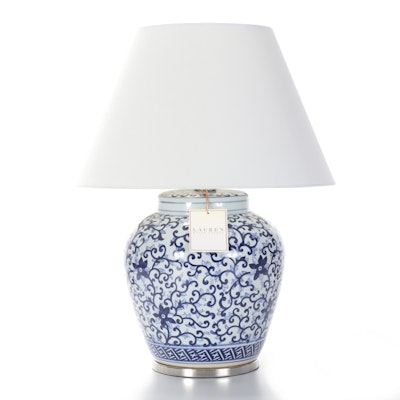 Ralph Lauren Blue and White Ginger Jar Porcelain Lamp, Contemporary